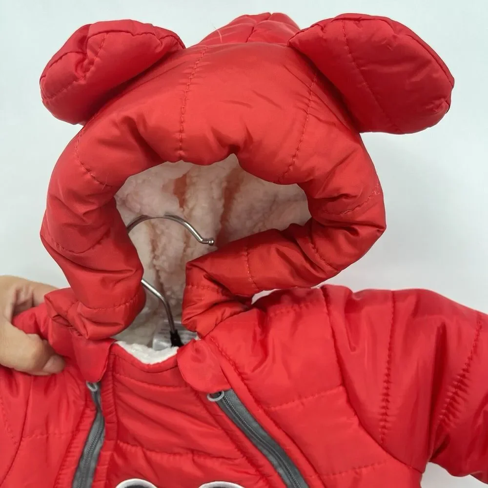 Disney Baby 3-6M Mickey Mouse Snowsuit Infant Red Puffer Sherpa Lined‎ Hooded